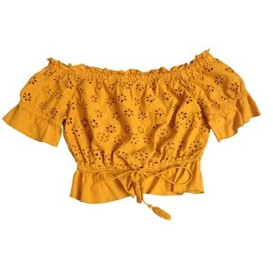Charlotte Russe Yellow Flutter Sleeve Blouse with Tie Front